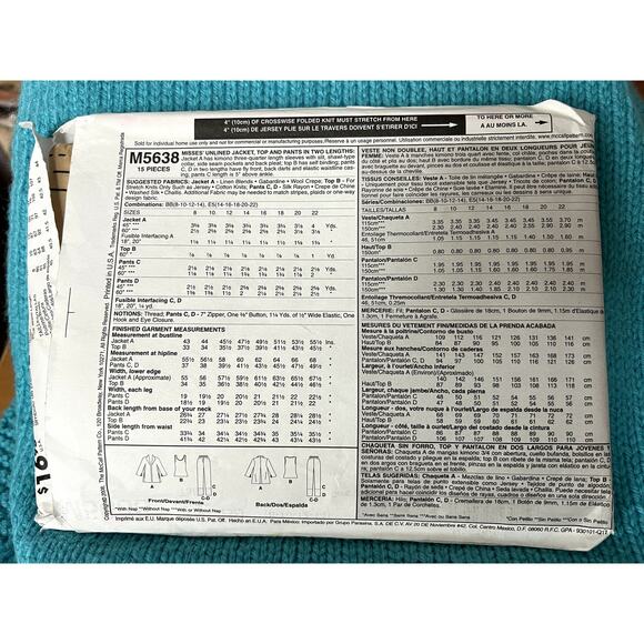 McCalls 5638 Sewing pattern jacket top pants size 8 10 12 14 - Picture 3 of 6